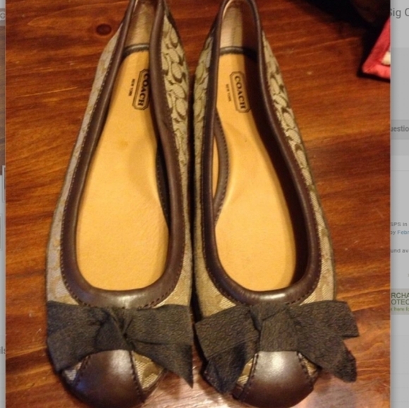 AUTHENTIC VINTAGE COACH SOPHIA CANVAS &  BROWN LEATHER SIG C FLAT SHOES Size 9.5 - Picture 12 of 13